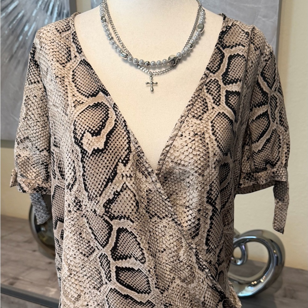MICHAEL Michael Kors Beige and Black Snake Print Blouse